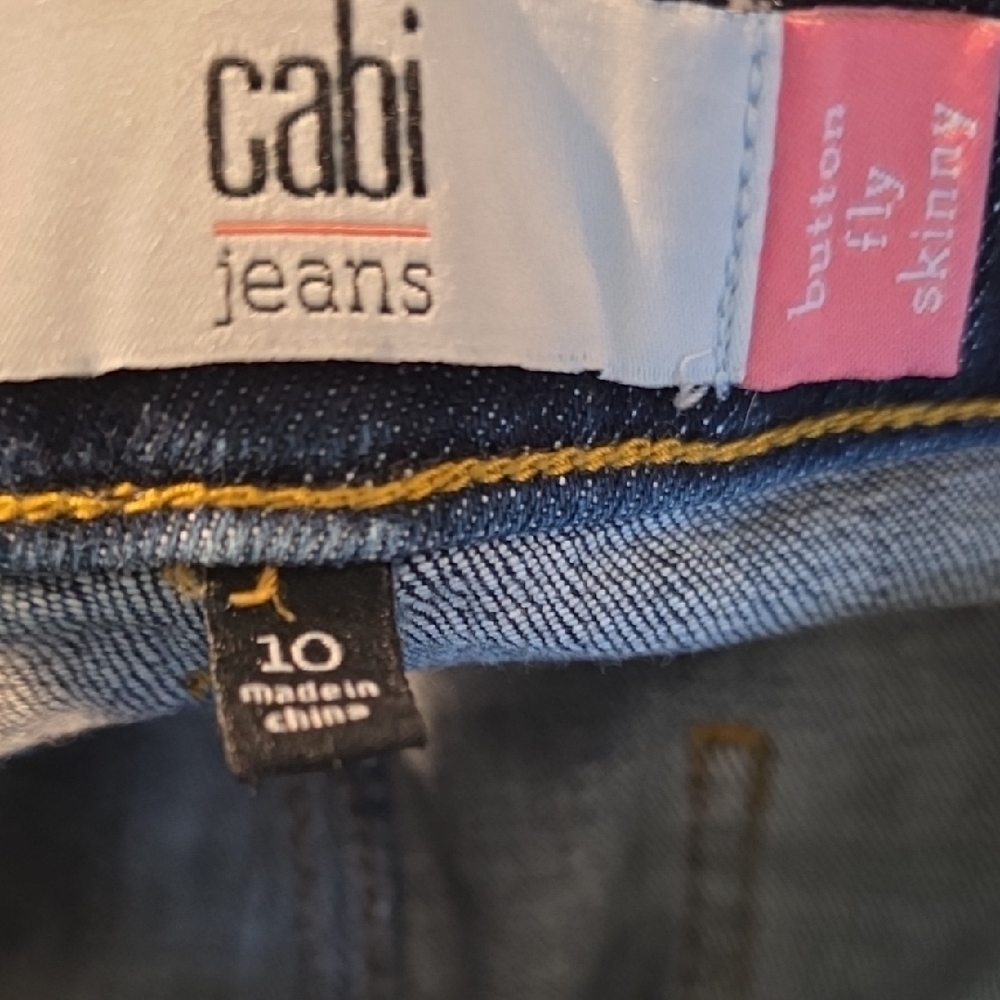 (J60) CAbi High Rise Dark Blue Jeans with Red Accents Sz 10 - Picture 7 of 7